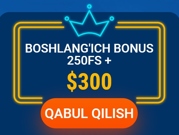 Yangi o'yinchilar uchun taklif qilinayotgan jozibador boshlang'ich bonus taklifini ta'kidlovchi banner.