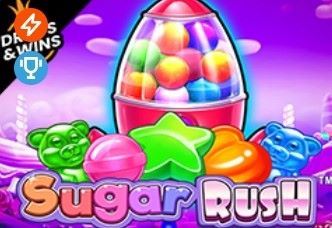 Qandli va rangli 'Sugar Rush' o'yinining mazali va jozibador taqdimotini ifodalovchi tasvir.
